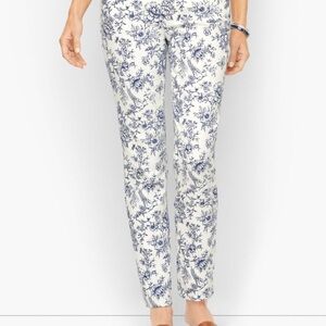 TALBOTS White with Pretty Bird Toile Print (Blue) Slim Ankle Jeans 16P